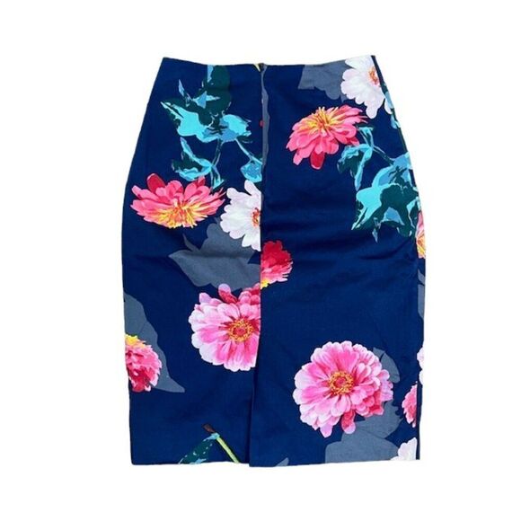 Banana Republic Gerber Daisy Blue Floral Stretch Pencil Skirt Straight Size 0 - Picture 5 of 11